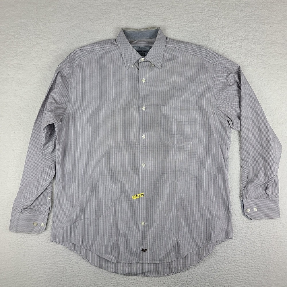 Johnston Murphy Shirt Mens Large Blue Brown Tailored Fit Dress Button Down‎ *